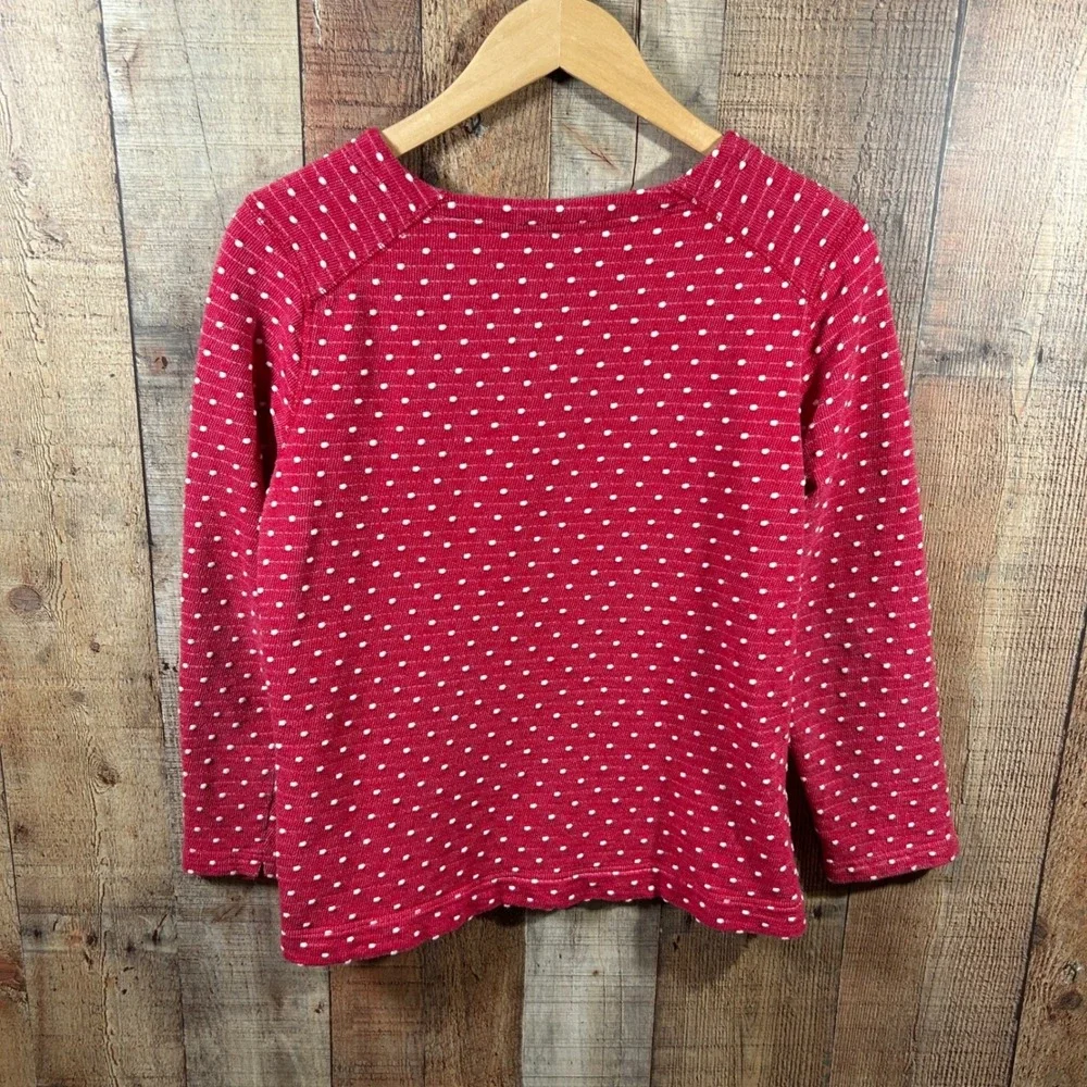 Coldwater Creek Red Swiss Dot Textured Knit Top Medium Classic Preppy Nautical